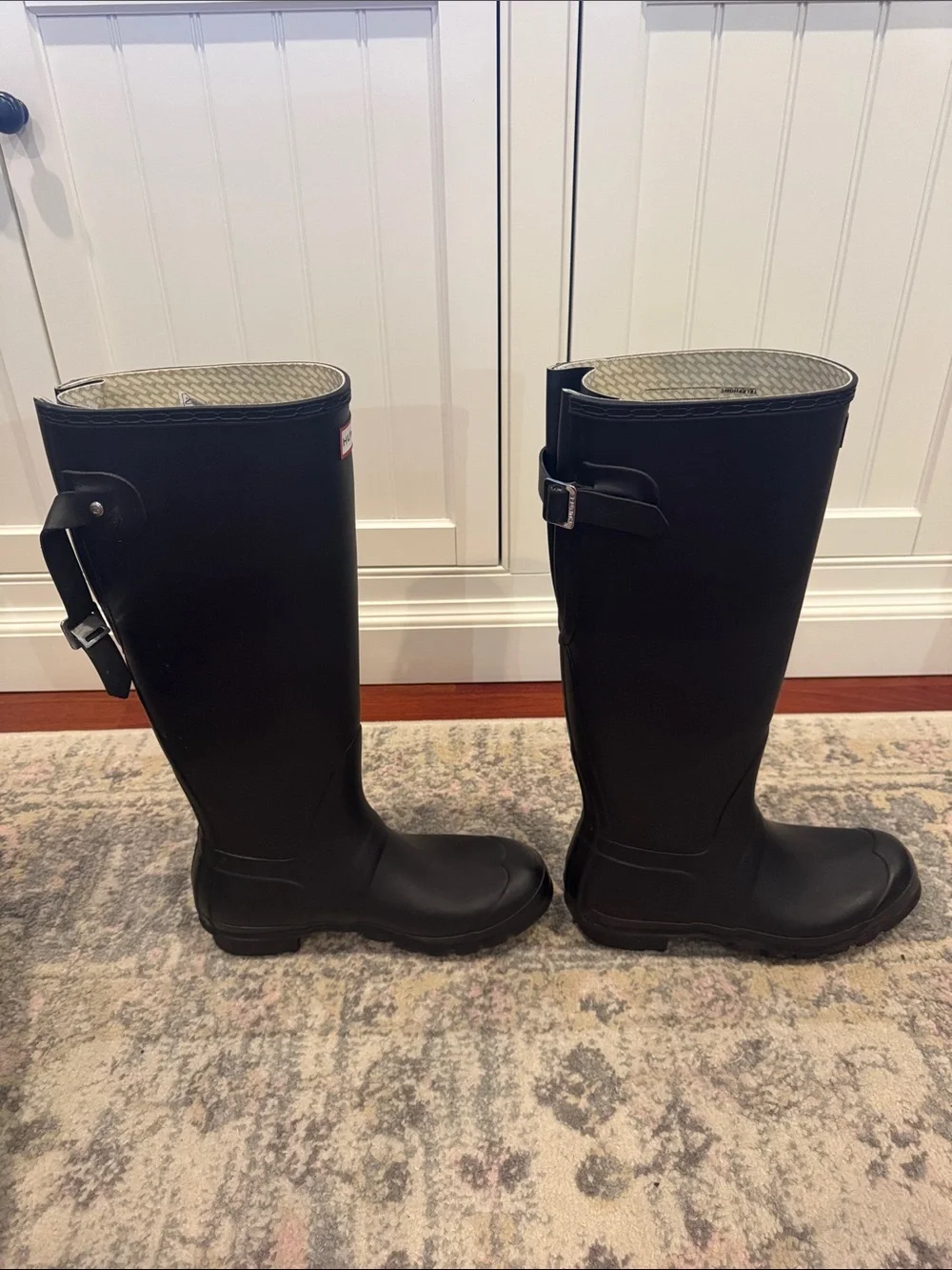 Hunter Women's Adjustable Black Rain Boots with Red Logo